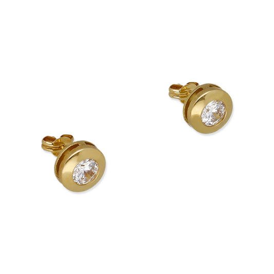 Pendientes en Oro de Ley 18K con Circonita en Chatón 8.50mm