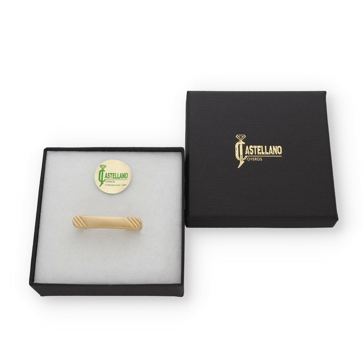 Imperdible Bebé de Barra Mate con Decoración Diagonal en Oro Amarillo 18K