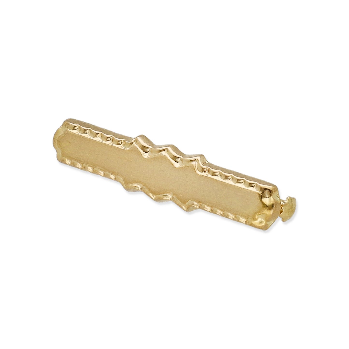 Imperdible Bebé de Barra Mate con Bordes Ornamentados en Oro Amarillo 18K