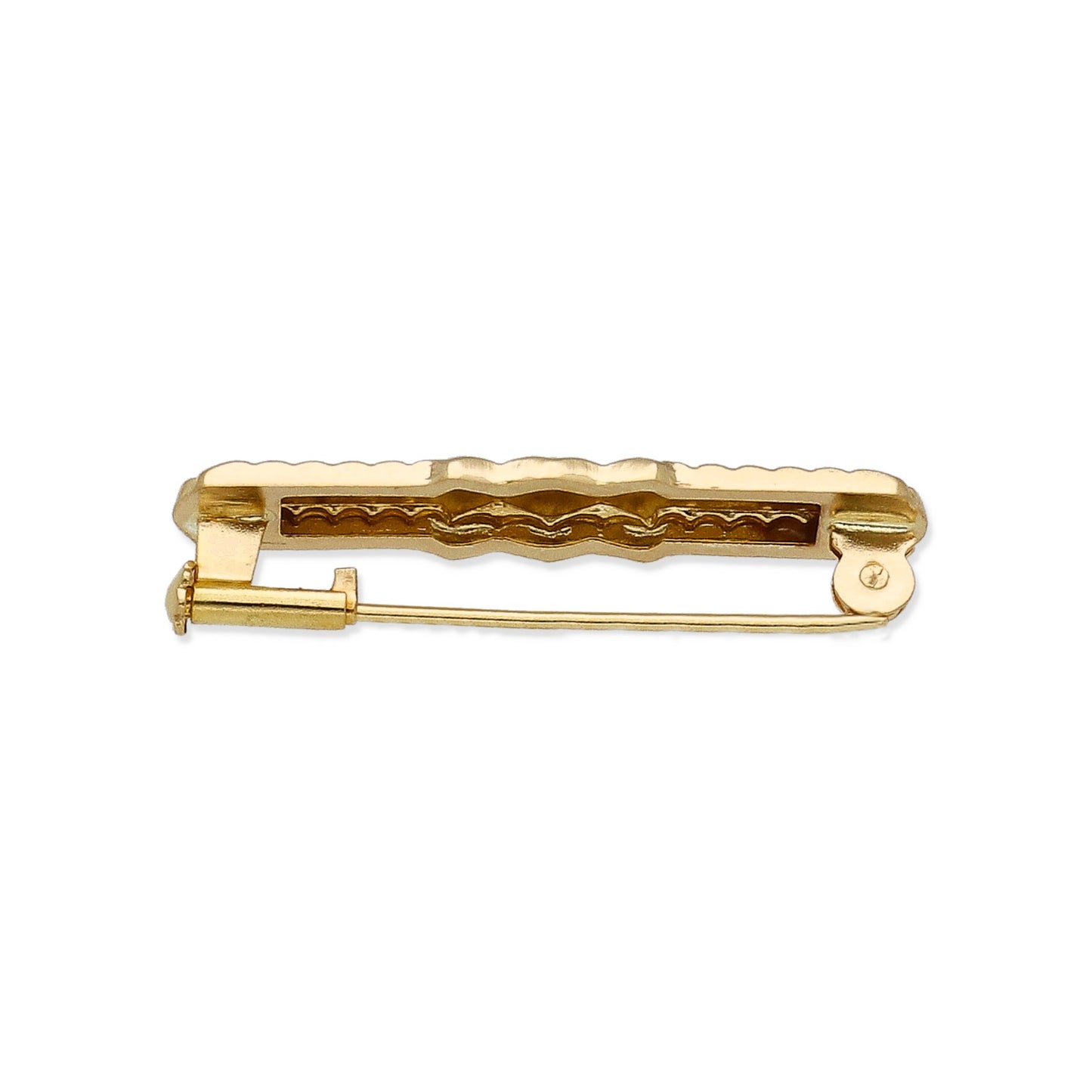 Imperdible Bebé de Barra Mate con Bordes Ornamentados en Oro Amarillo 18K
