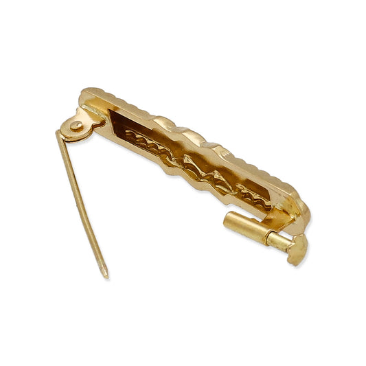 Imperdible Bebé de Barra Mate con Bordes Ornamentados en Oro Amarillo 18K
