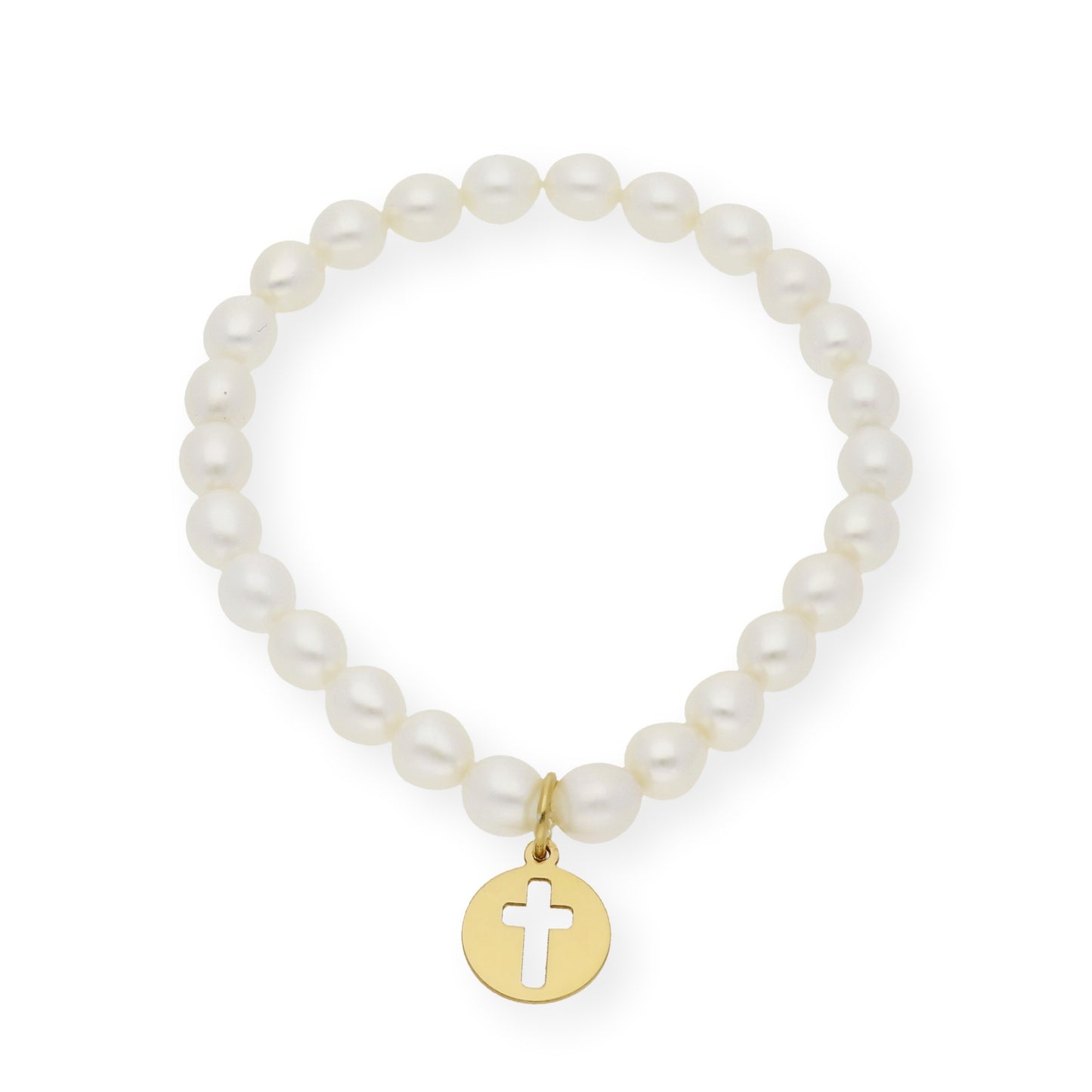 Pulsera de Comunión en Plata de Ley 925 y Perlas con Dije de Cruz