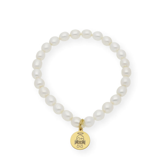 Pulsera de Comunión en Plata de Ley 925 y Perlas con Dije de Ángel