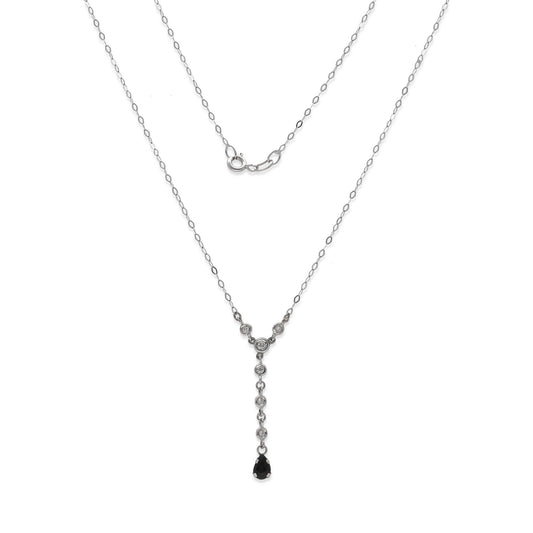 Collar Zaira en Oro Blanco 18K con Diamantes y Zafiro Pera