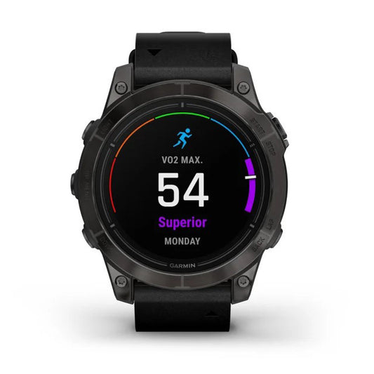 Reloj Garmin epix PRO (Gen 2) Sapphire | 47mm Titanio DLC Gris Carbón con correa de cuero 010-02803-30
