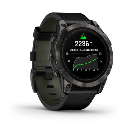 Reloj Garmin epix PRO (Gen 2) Sapphire | 47mm Titanio DLC Gris Carbón con correa de cuero 010-02803-30