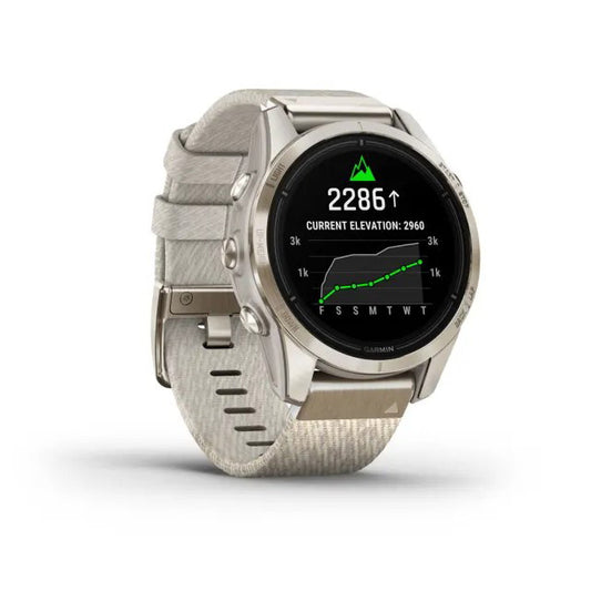 Reloj Garmin epix PRO (Gen 2) Sapphire | 42mm Dorado con correa nailon beige 010-02802-20