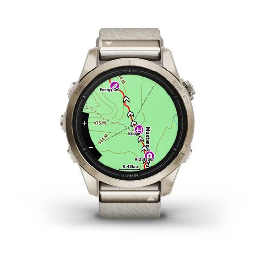 Reloj Garmin epix PRO (Gen 2) Sapphire | 42mm Dorado con correa nailon beige 010-02802-20