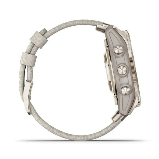 Reloj Garmin epix PRO (Gen 2) Sapphire | 42mm Dorado con correa nailon beige 010-02802-20