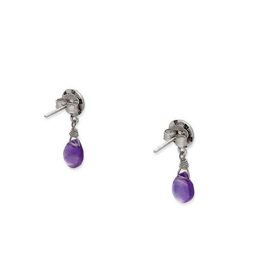 Pendientes Penélope en Oro Blanco 18K con Diamantes y Amatistas