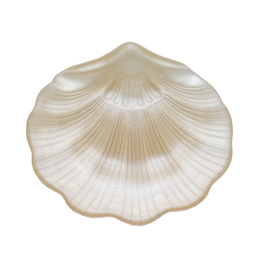 Concha de Bautismo Cristal Nacarado Color Beige y Bilaminada Plata