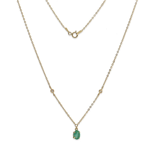Collar Amelie de Oro 18K con Esmeralda y Diamantes
