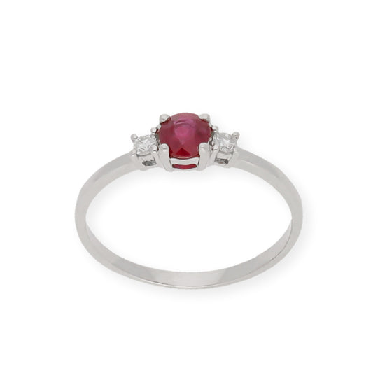 Anillo Gaia Oro Blanco 18k Con Diamantes y Rubí