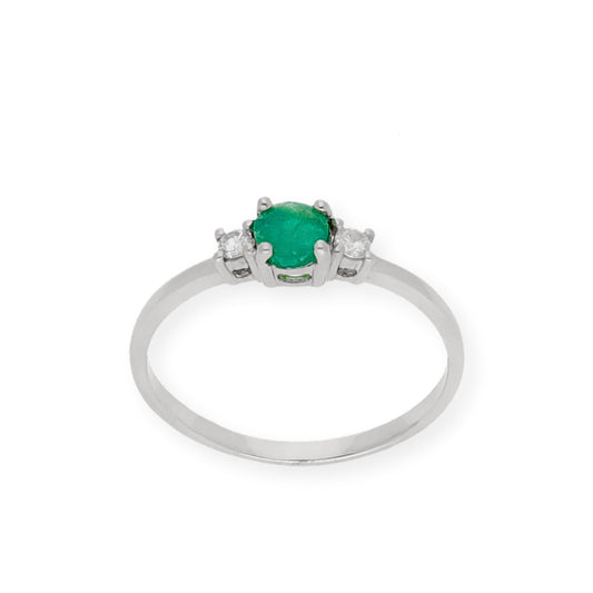 Anillo Gaia Oro Blanco 18k Con Diamantes y Esmeralda