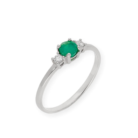 Anillo Gaia Oro Blanco 18k Con Diamantes y Esmeralda