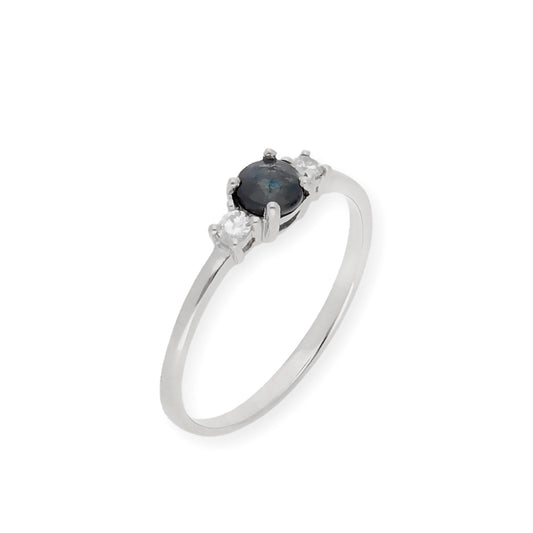 Anillo Gaia Oro Blanco 18k con Diamantes y Zafiro