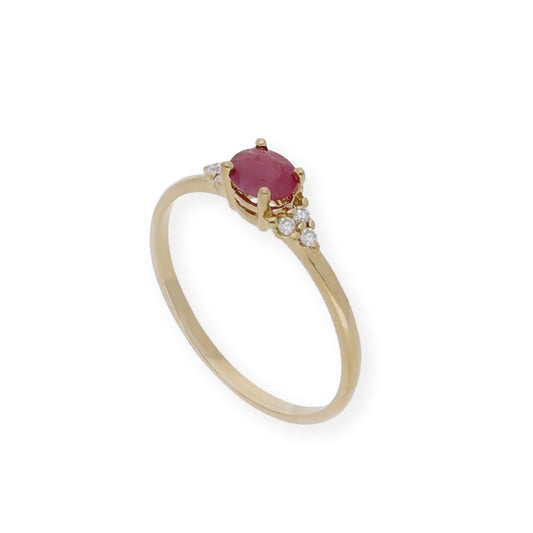 Anillo Diana Oro 18K con Rubi y tréboles de Diamantes