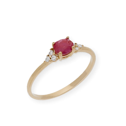 Anillo Diana Oro 18K con Rubi y tréboles de Diamantes