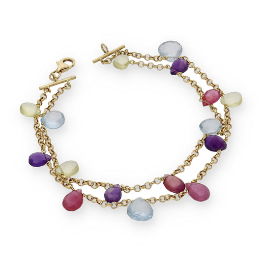 Pulsera Racimo de Oro 18k con Piedras Color