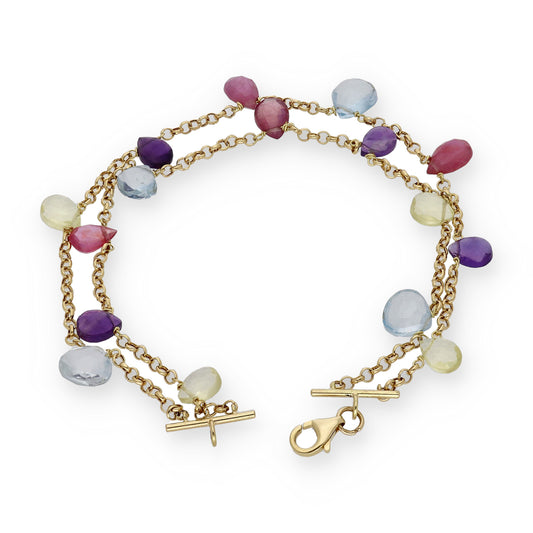Pulsera Racimo de Oro 18k con Piedras Color