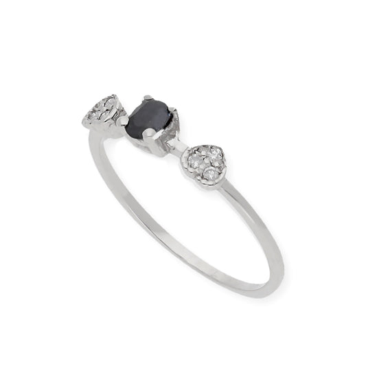 Anillo Elsa Oro Blanco18K con Zafiro y Diamantes