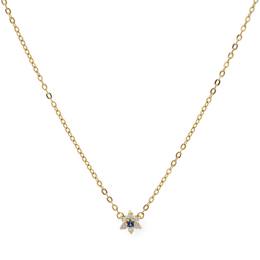 Collar Aster de Oro Amarillo 18k con Diamantes y Zafiro