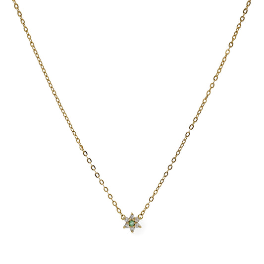 Collar Aster de Oro Amarillo 18k con Diamantes y Esmeralda