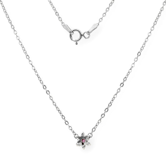 Collar Aster de Oro Blanco18k con Diamantes y Rubí