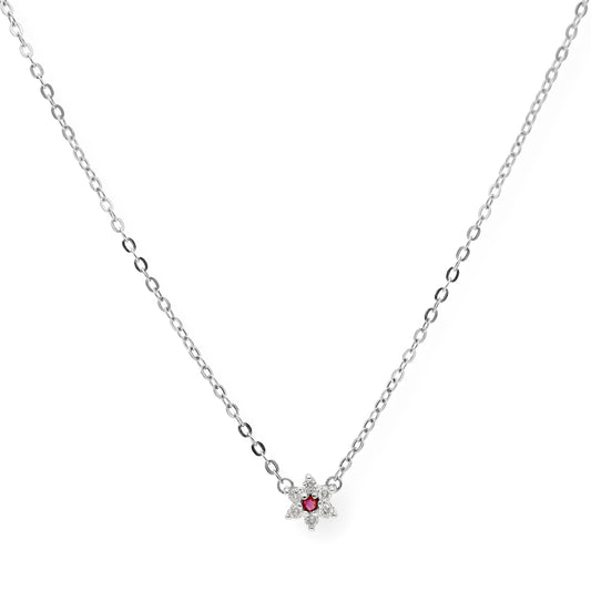 Collar Aster de Oro Blanco18k con Diamantes y Rubí