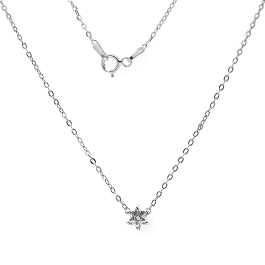 Collar Aster de Oro Blanco 18k con Diamantes y Esmeralda