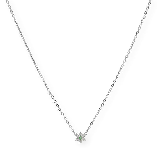Collar Aster de Oro Blanco 18k con Diamantes y Esmeralda
