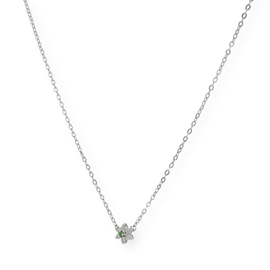 Collar Aster de Oro Blanco 18k con Diamantes y Esmeralda