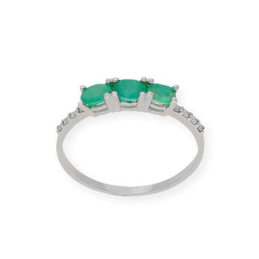Anillo Arya en Oro Blanco con Esmeralda y Brillantes
