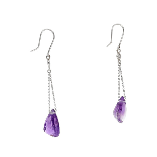 Pendientes Azalea de Oro Blanco con Diamantes y Amatistas