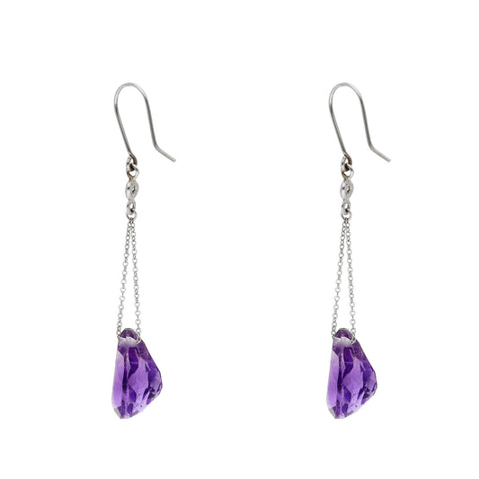 Pendientes Azalea de Oro Blanco con Diamantes y Amatistas