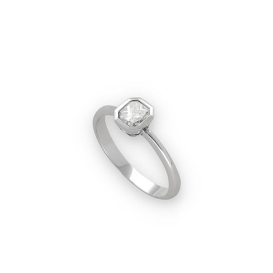 Anillo Jacqueline de Compromiso de Oro Blanco 18k con Diamante Central
