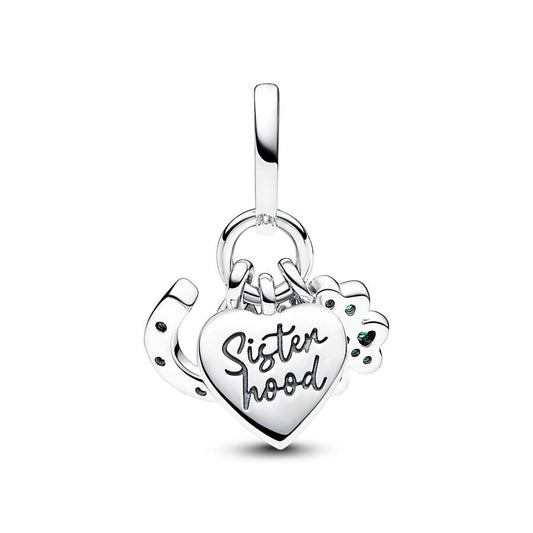 Charm Pandora Colgante Triple Trébol de Cuatro Hojas, Corazón y Herradura 792755C01