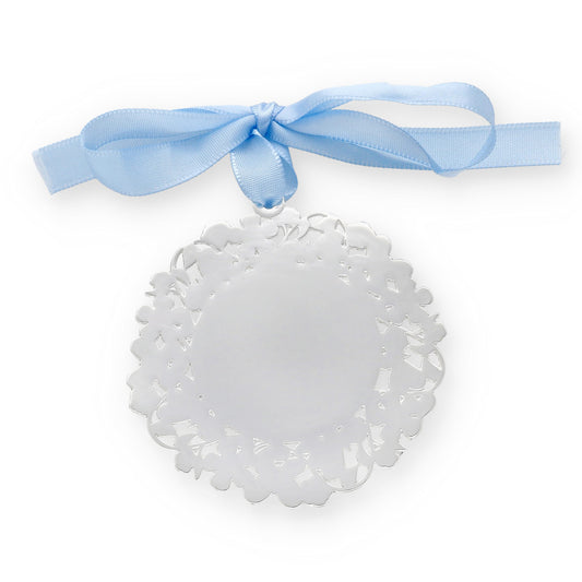 Medalla de Cuna Baño de Plata con esmaltado Azul Virgen con Niño