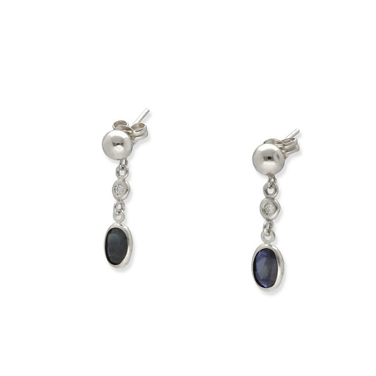 Pendientes Milú de Oro Blanco 18k con Diamantes y Zafiros