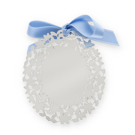 Medalla ovalada de Cuna Baño de Plata con esmaltado Azul Virgen con Niño