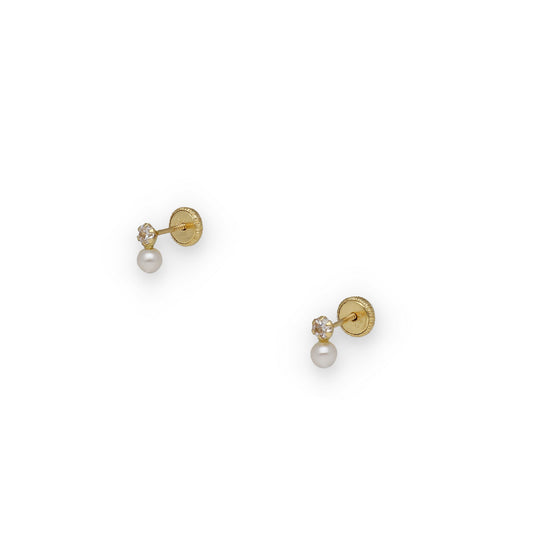 Pendientes Ari bebé en Oro 18k con Perlas y Circonitas