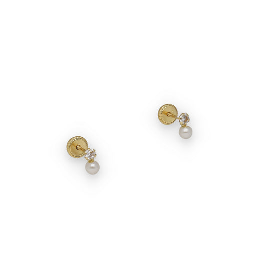 Pendientes Ari bebé en Oro 18k con Perlas y Circonitas