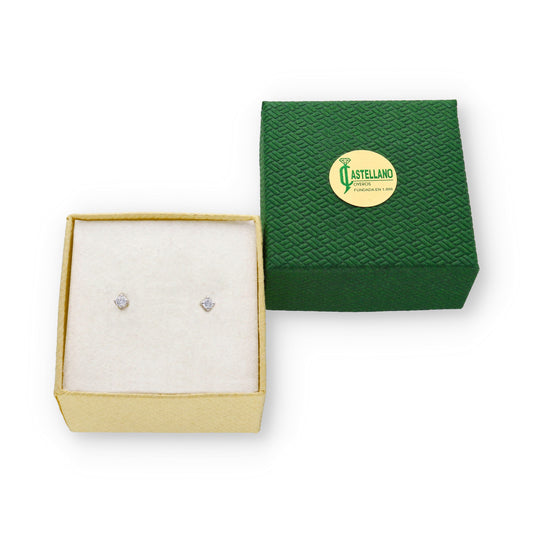 Pendientes de Oro Blanco 18k  Garra Pequeña Cuadrada de Circonita