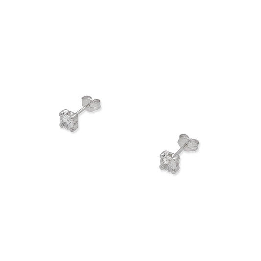 Pendientes de Oro Blanco 18k  Garra Cuadrada Mediana de Circonita