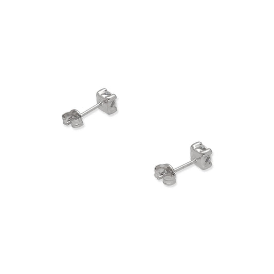 Pendientes de Oro Blanco 18k  Garra Cuadrada Mediana de Circonita