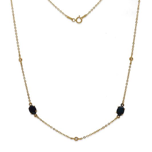 Collar Duo de Oro Blanco 18K con Zafiros y Diamantes