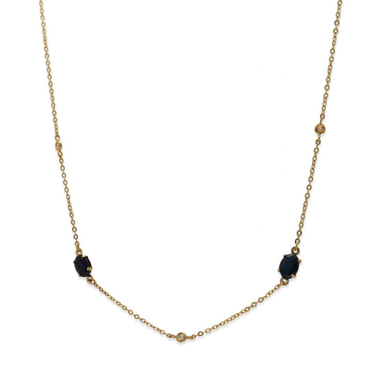 Collar Duo de Oro Blanco 18K con Zafiros y Diamantes