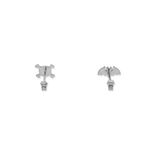 Pendientes Calavera y Murciélago en Plata 925 y Baño Oro 18k