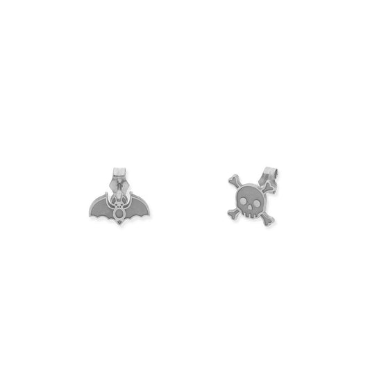 Pendientes Calavera y Murciélago en Plata 925 y Baño Oro 18k
