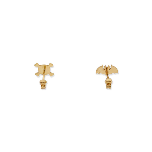 Pendientes Calavera y Murciélago en Plata 925 y Baño Oro 18k